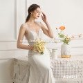 Manufacturer custom ivory sleeveless V-neck bridal sexy backless lace long tail beaded mermaid sexy wedding dress